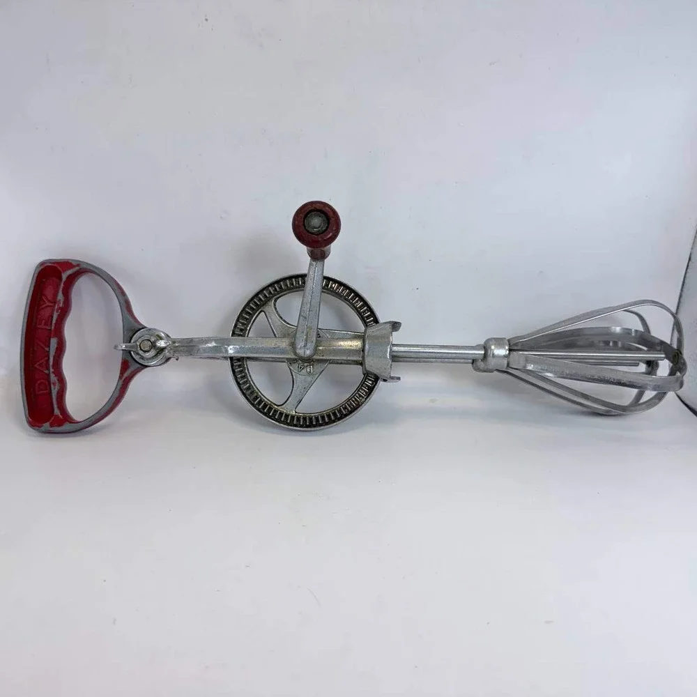 Vintage Dazey Hand Crank Egg Beater Red Handle Stainless Steel Manual Mixer USA